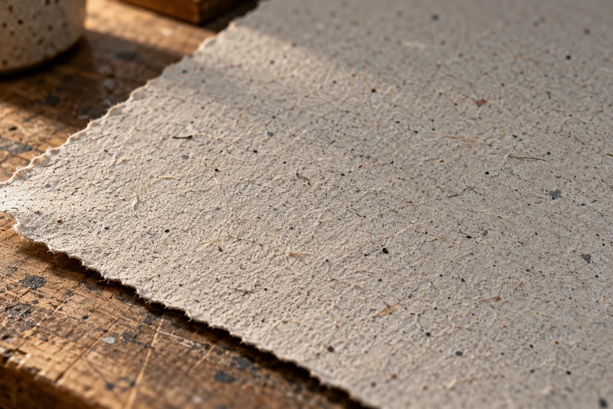 Grain d&rsquo;une feuille de papier recyclé non couché vu de très près